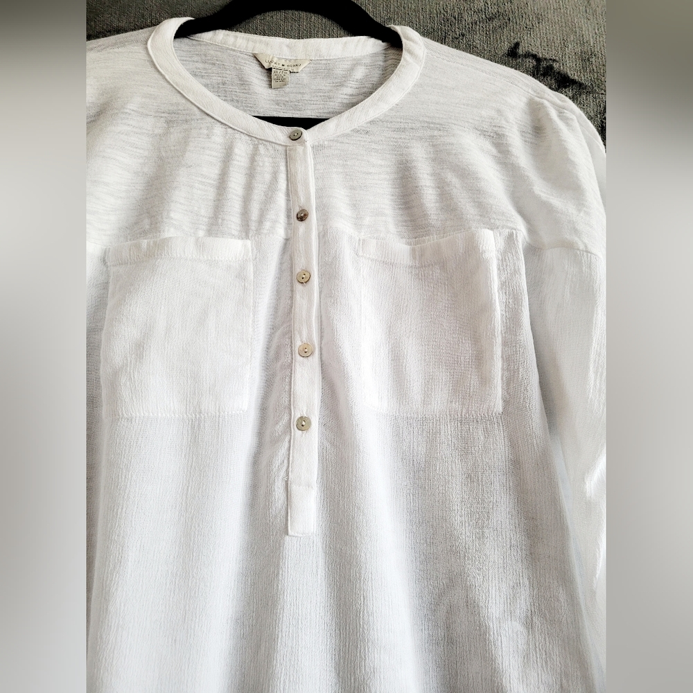 Lucky Brand Women's Stressless Blouse Cotton/Viscose White Henley Neck XL - Picture 9 of 16